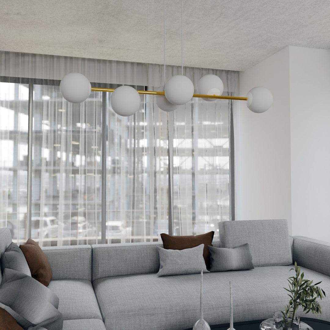 Gravity 6 Light Liner Pendant White & Gold