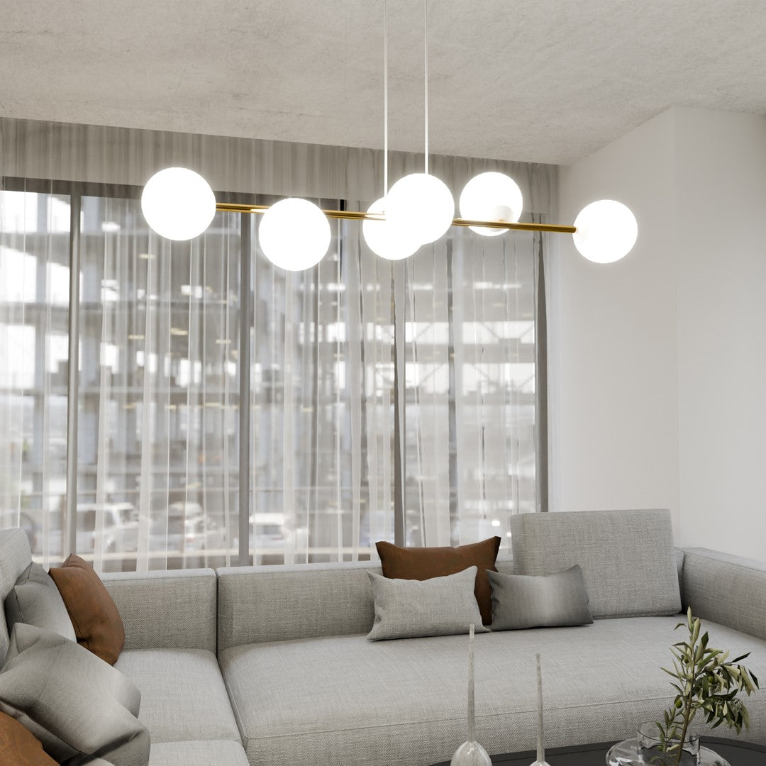 Gravity 6 Light Liner Pendant White & Gold