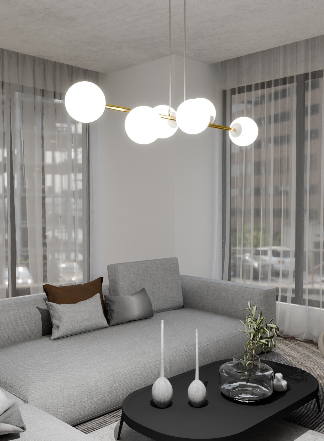 Gravity 6 Light Liner Pendant White & Gold