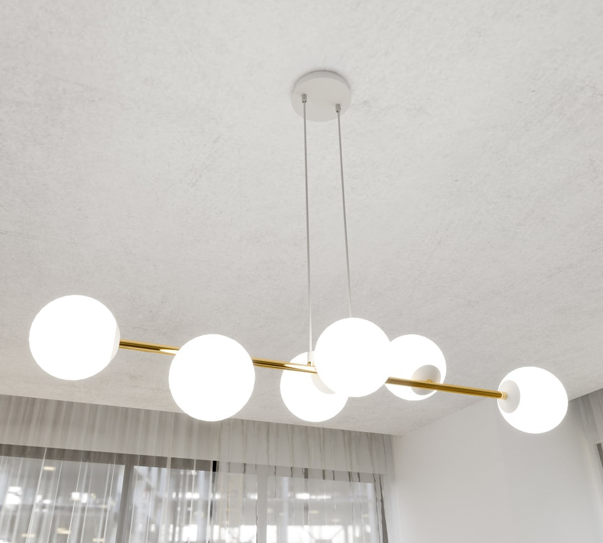 Gravity 6 Light Liner Pendant White & Gold