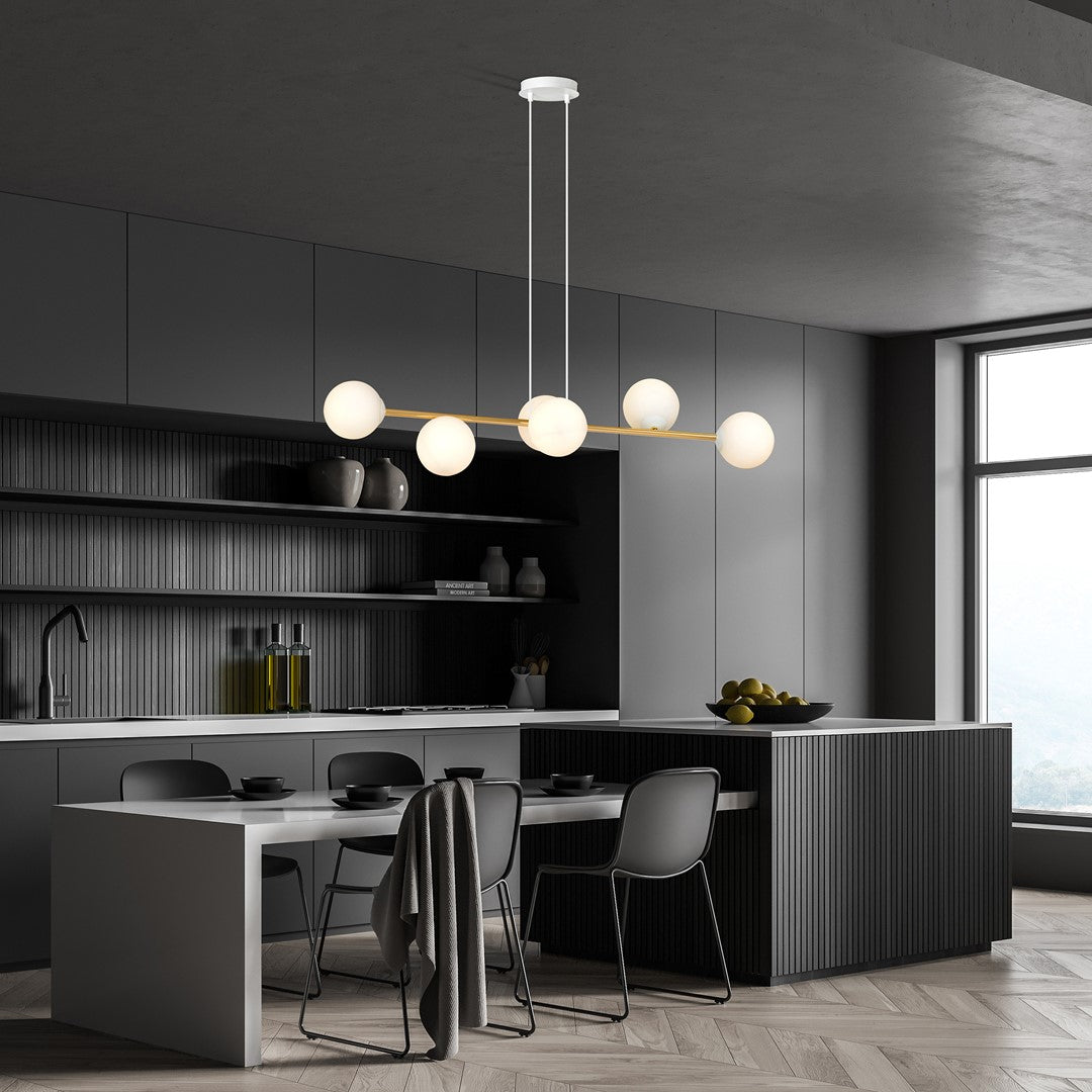 Gravity 6 Light Liner Pendant White & Gold