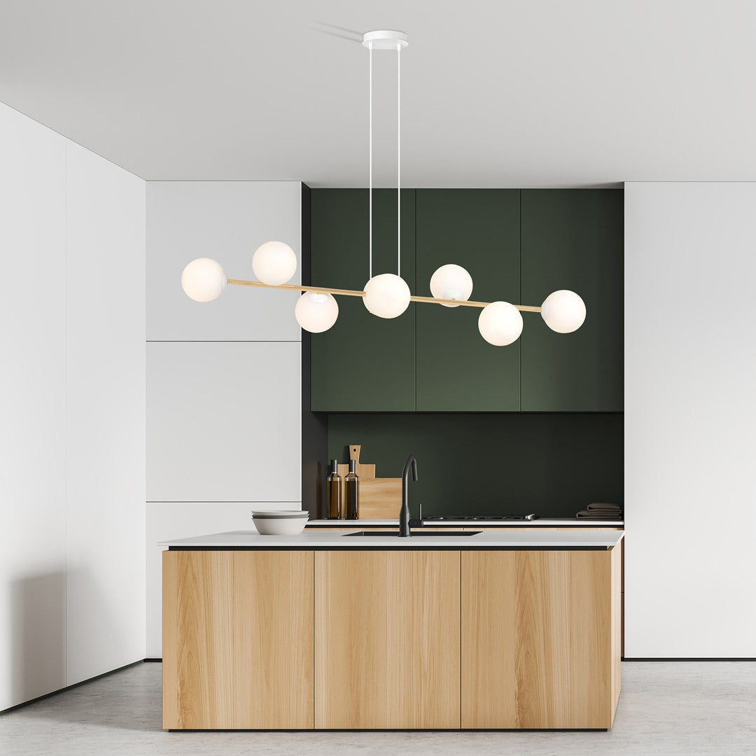Gravity 8 Light Linear Pendant White & Gold
