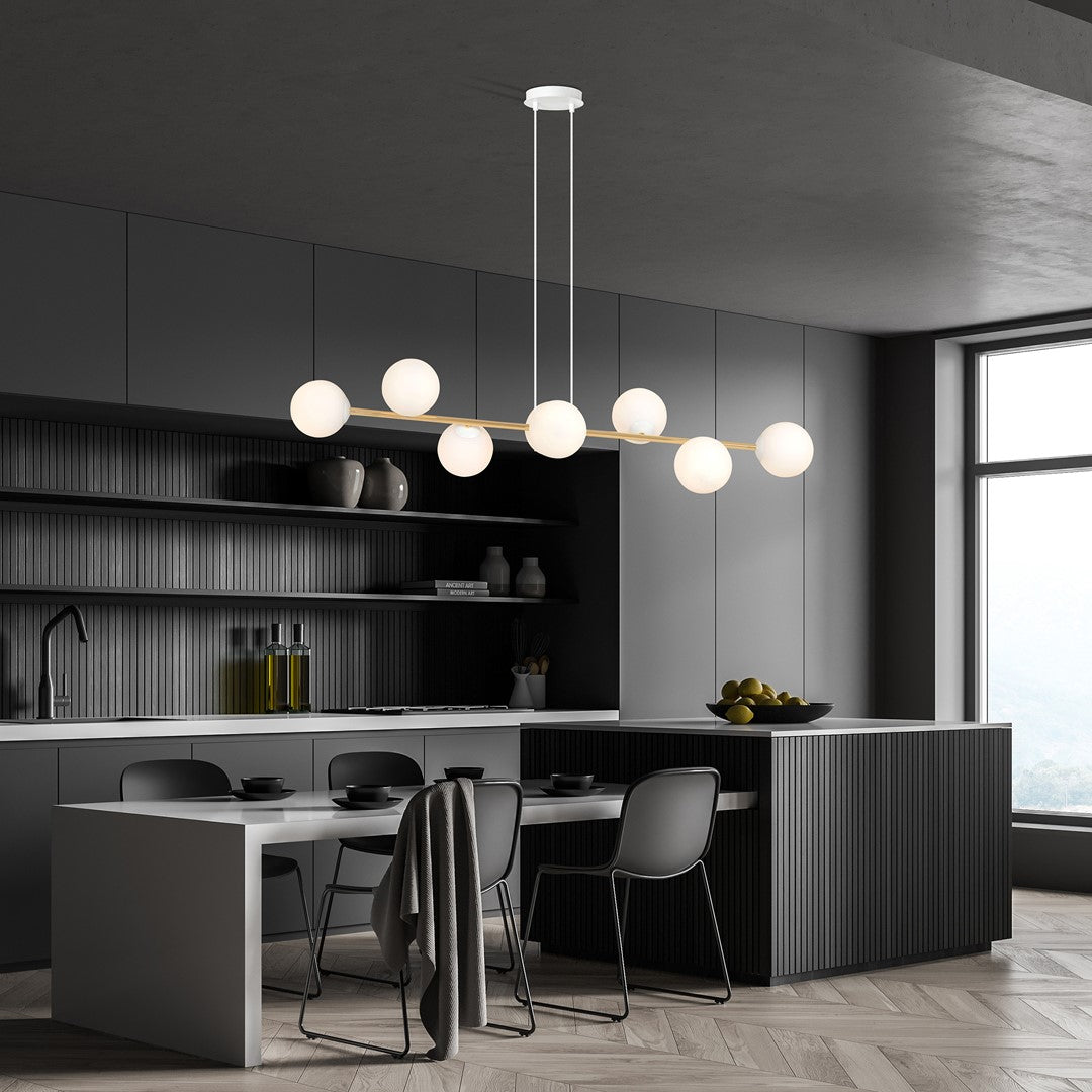 Gravity 8 Light Linear Pendant White & Gold