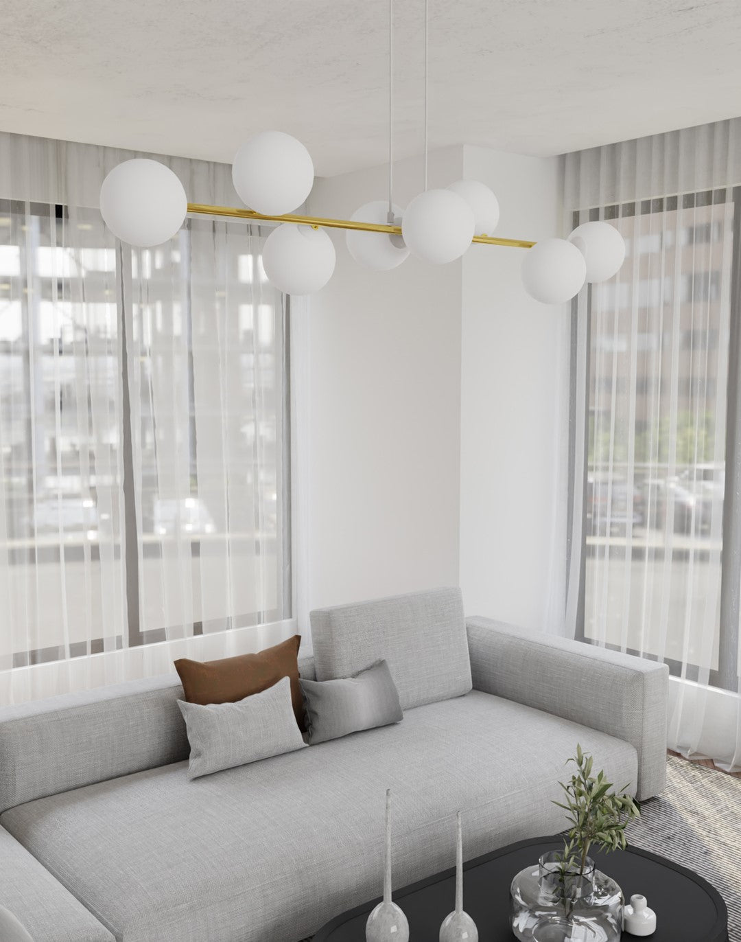 Gravity 8 Light Linear Pendant White & Gold