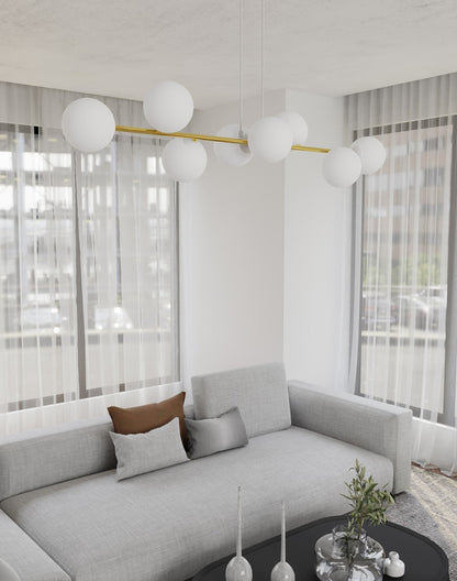 Gravity 8 Light Linear Pendant White & Gold