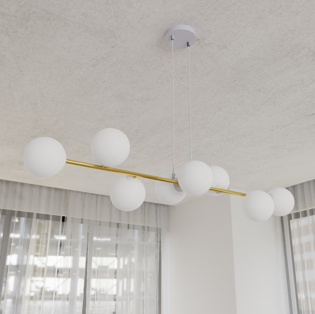 Gravity 8 Light Linear Pendant White & Gold