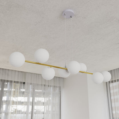 Gravity 8 Light Linear Pendant White & Gold