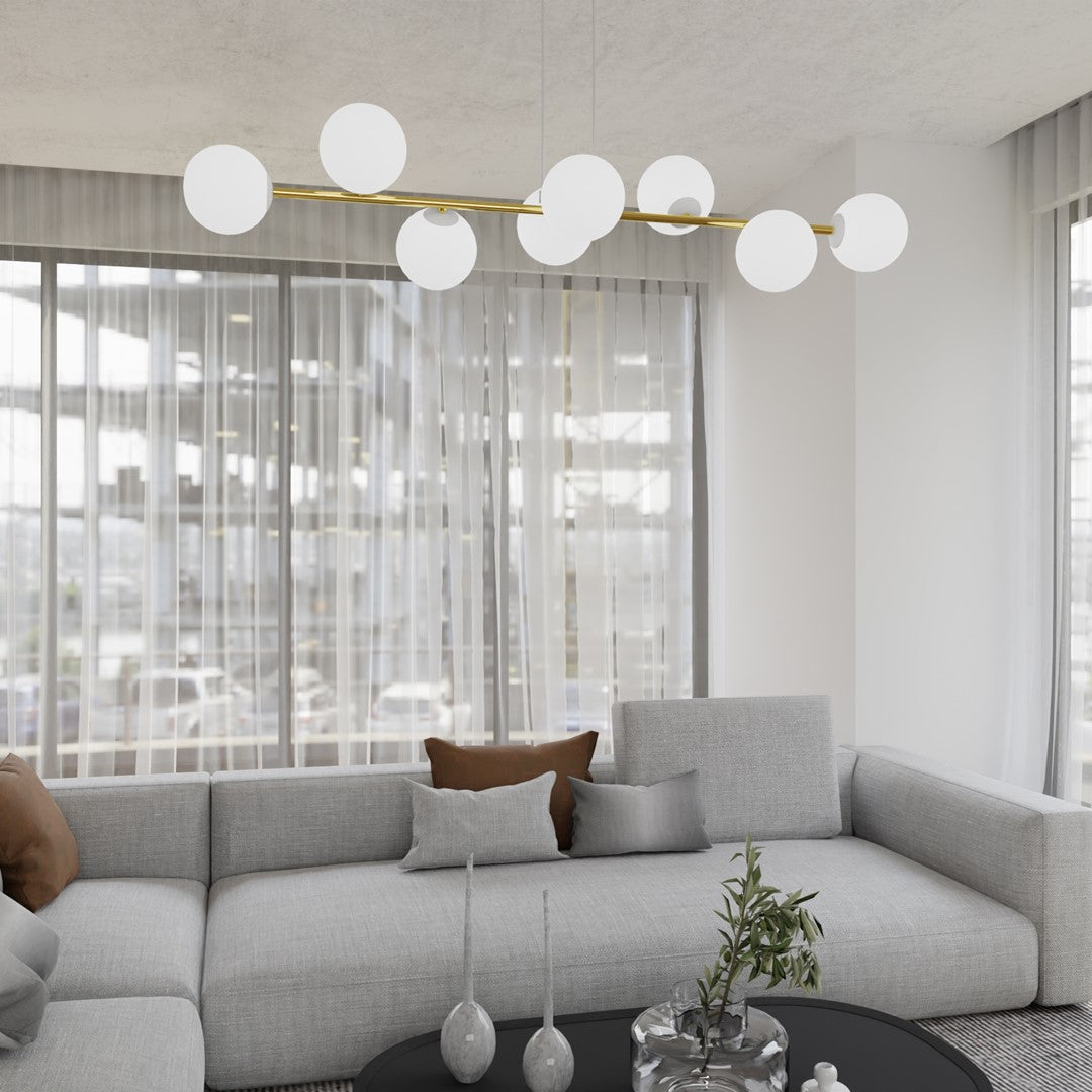 Gravity 8 Light Linear Pendant White & Gold