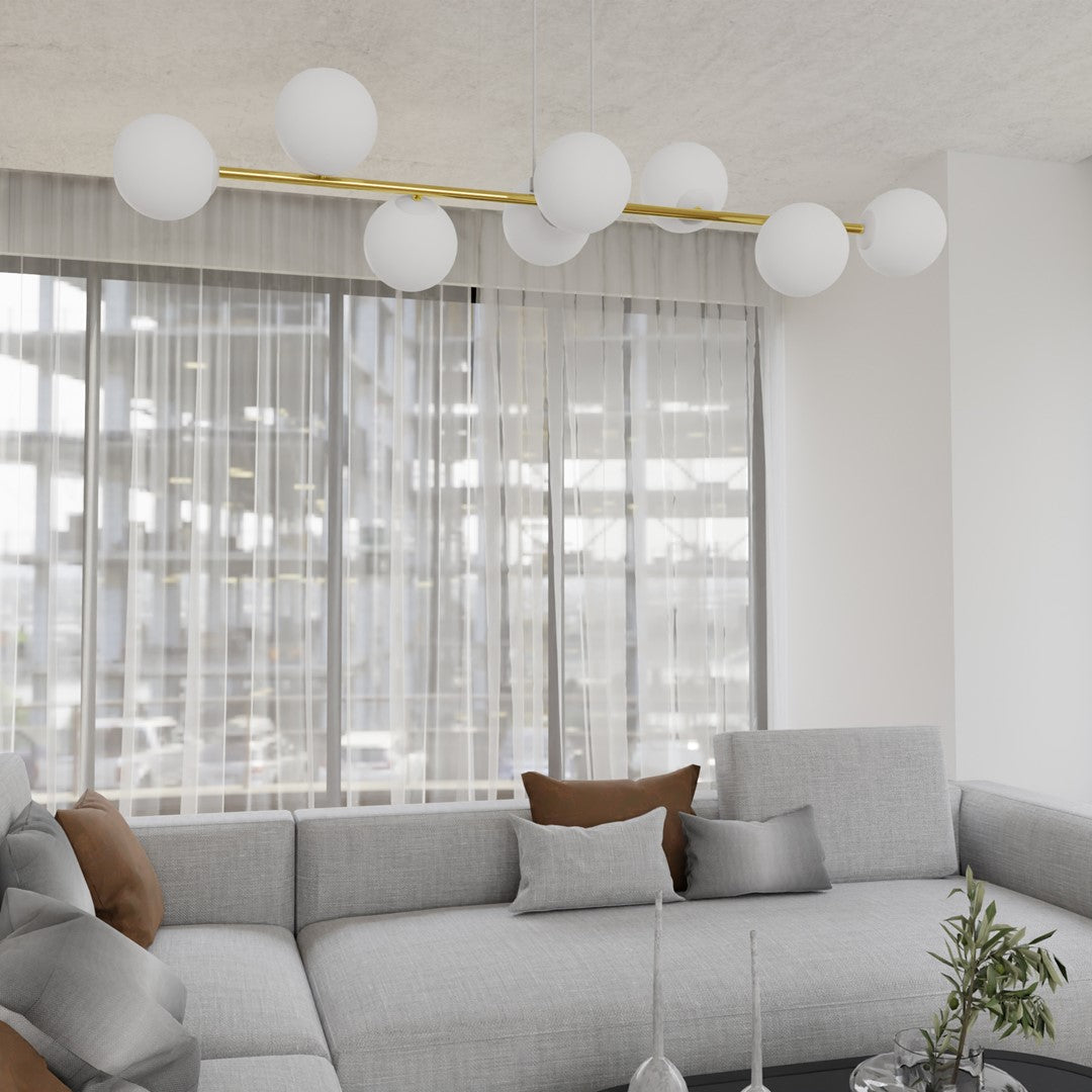 Gravity 8 Light Linear Pendant White & Gold