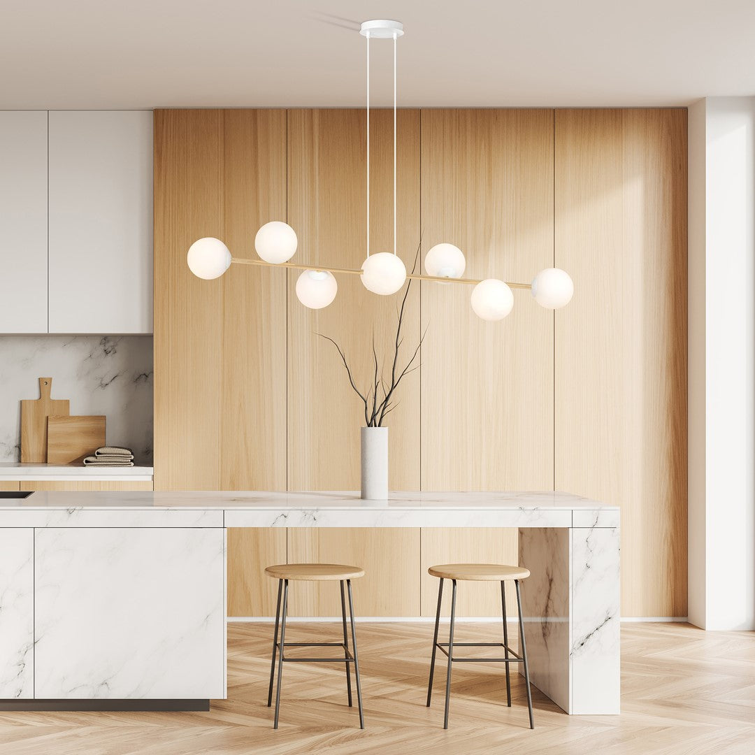 Gravity 8 Light Linear Pendant White & Gold
