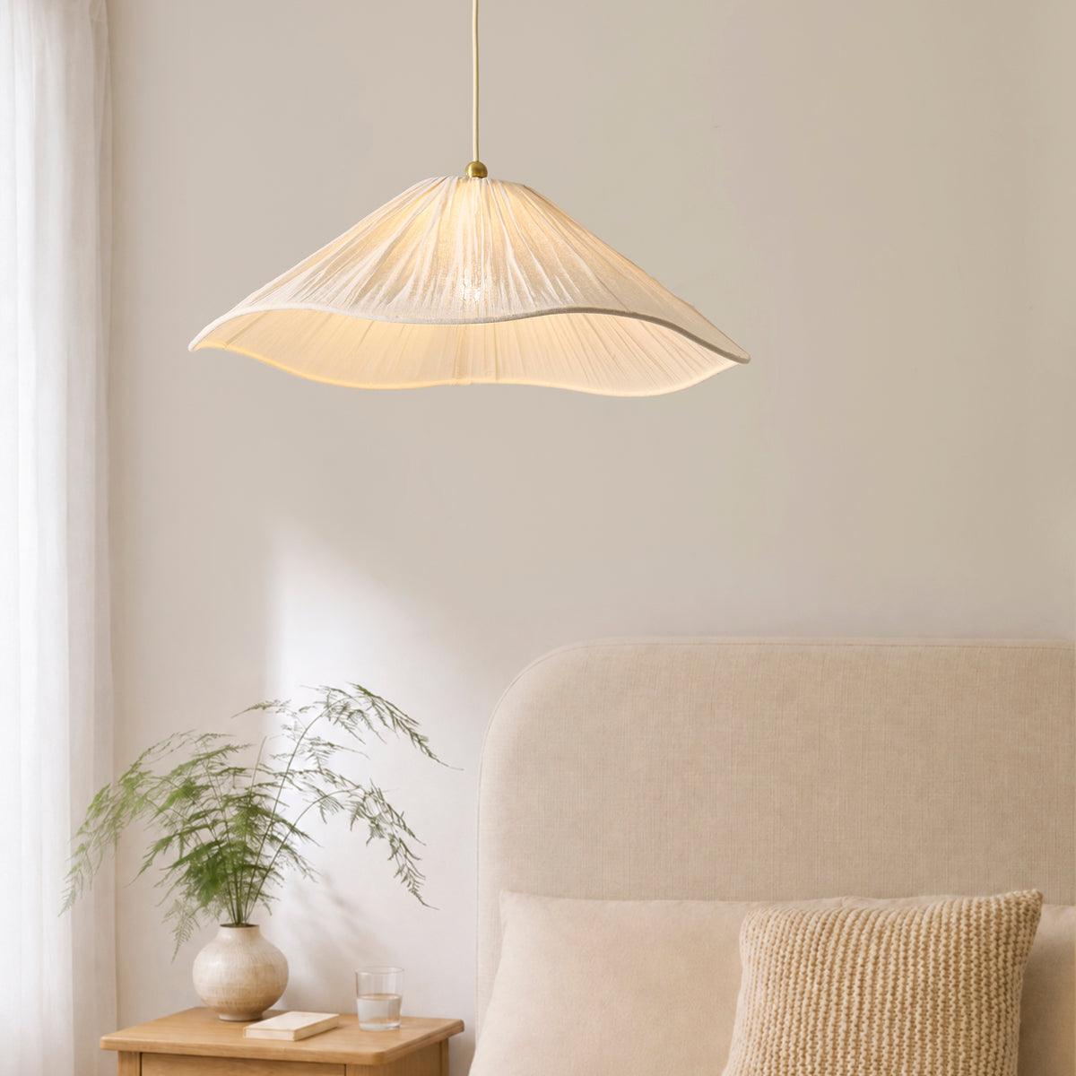 Isabella Grand Aged Brass & White Scalloped Pendant Ceiling Light