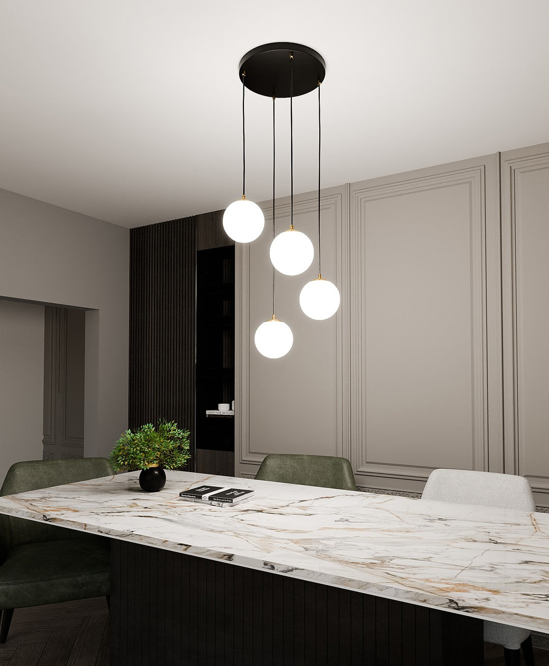 Royal 4 Light Pendant Black & Gold