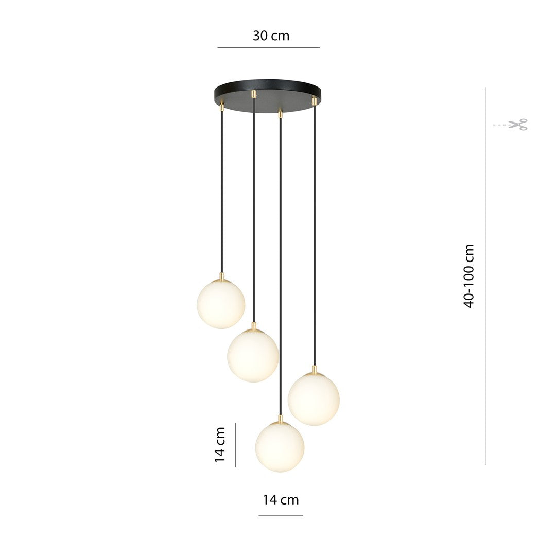 Royal 4 Light Pendant Black & Gold