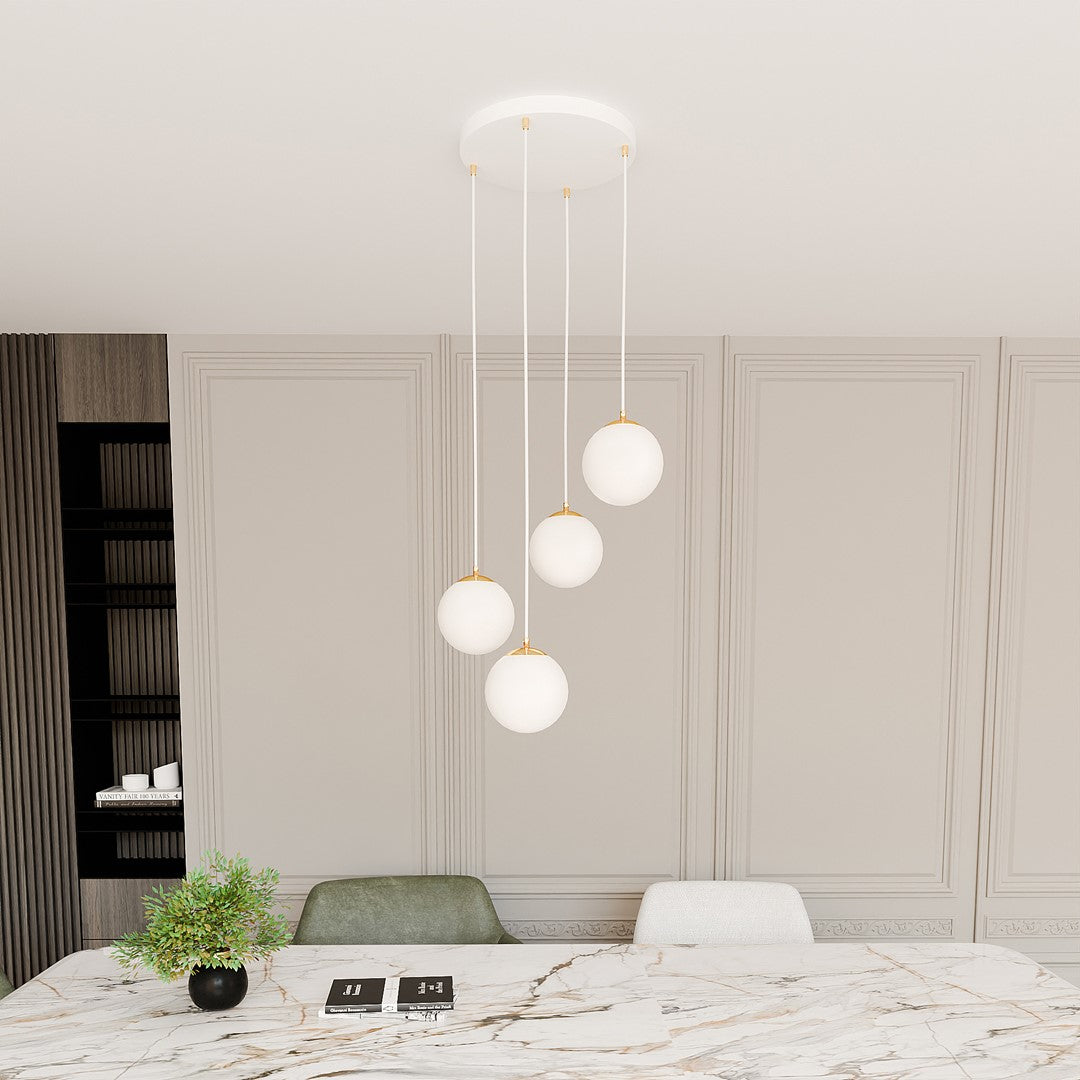 Royal 4 Light Pendant White & Gold