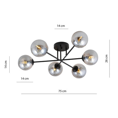Roma 6 Light Semi Flush Black & Graphite