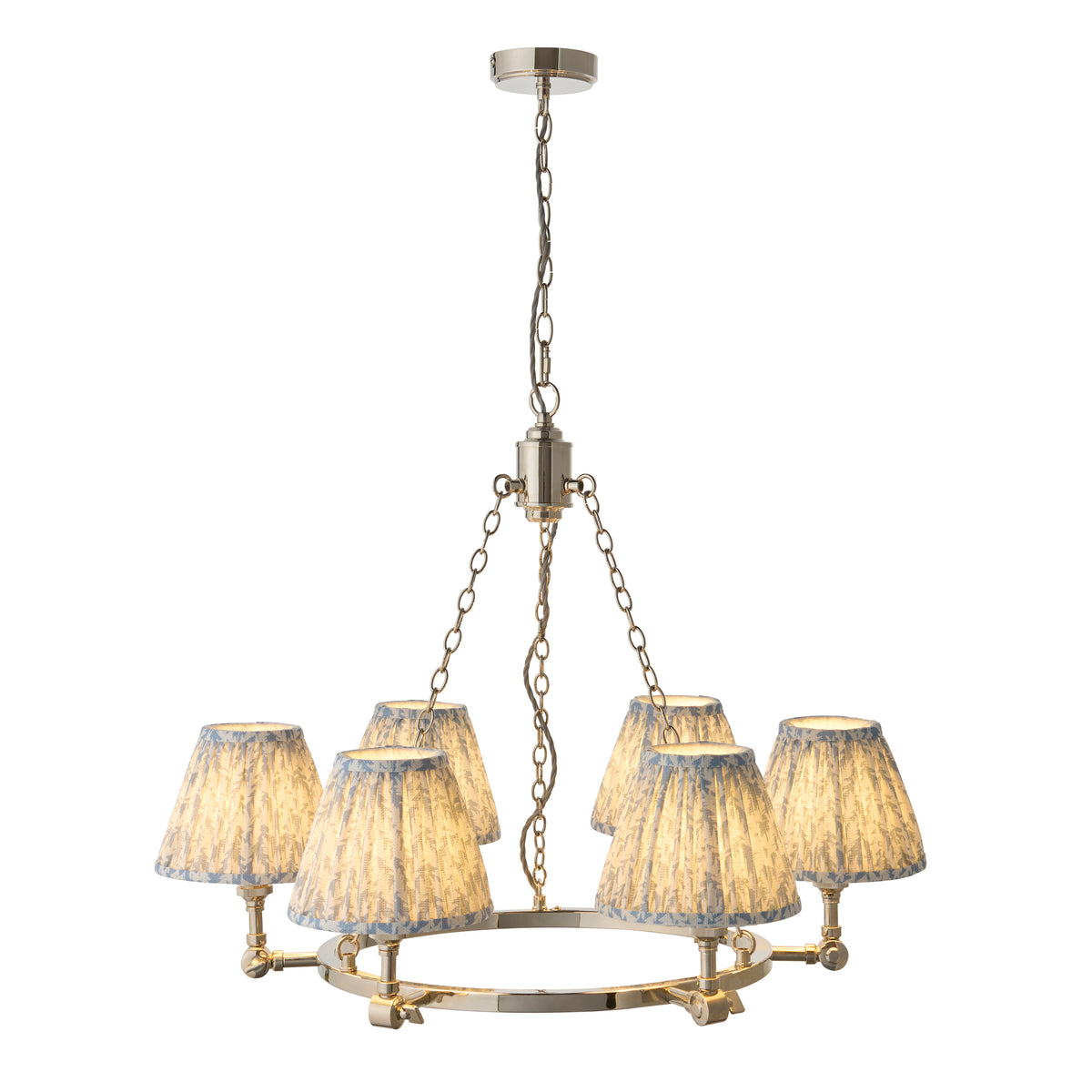 Arabella 6 Light Nickel Chandelier with Blue Leaf Shades