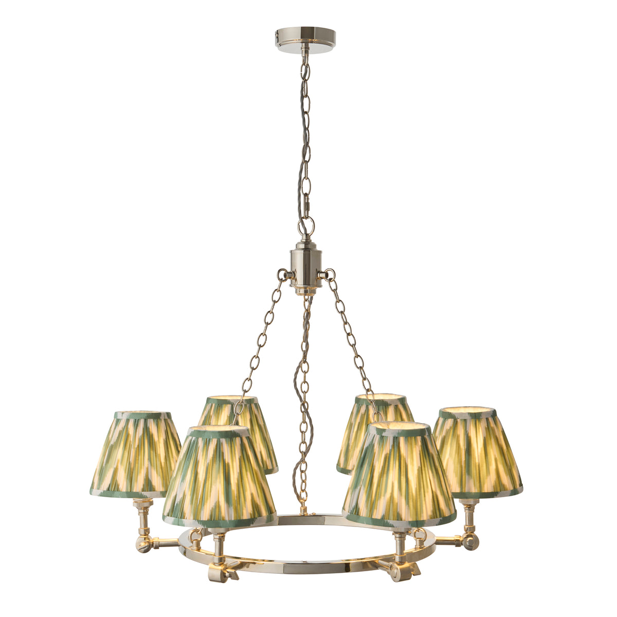 Arabella 6 Light Nickel Chandelier with Green Zigzag Shades