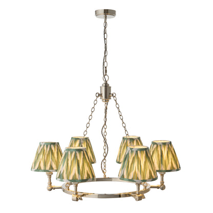 Arabella 6 Light Nickel Chandelier with Green Zigzag Shades