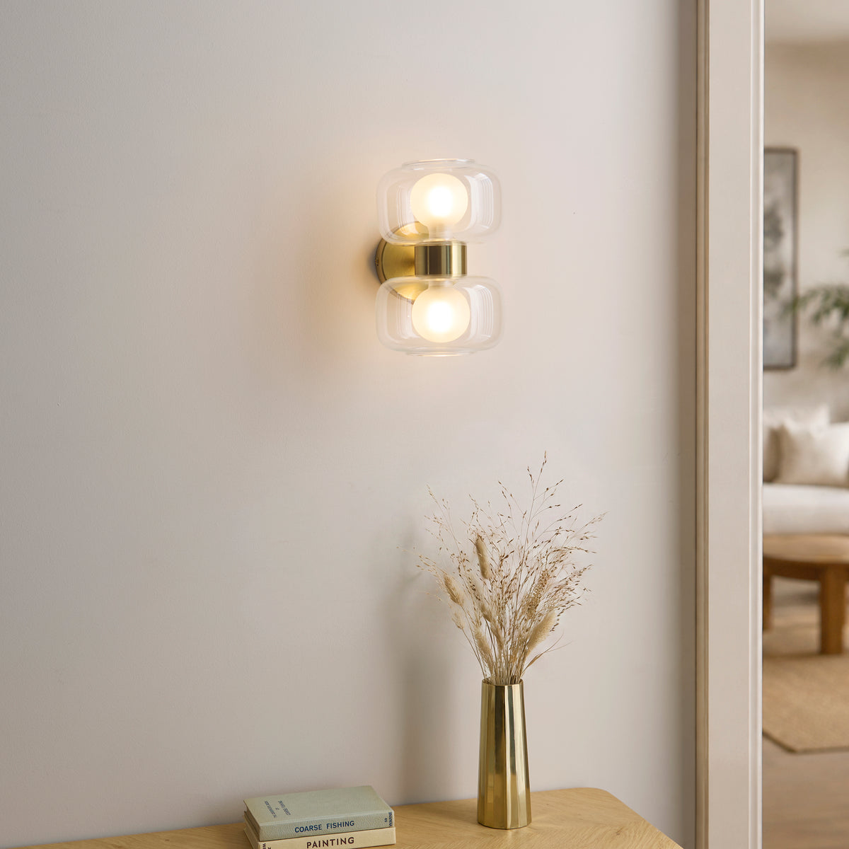 Rossano 2 Light Brass & Frosted Glass Wall Light