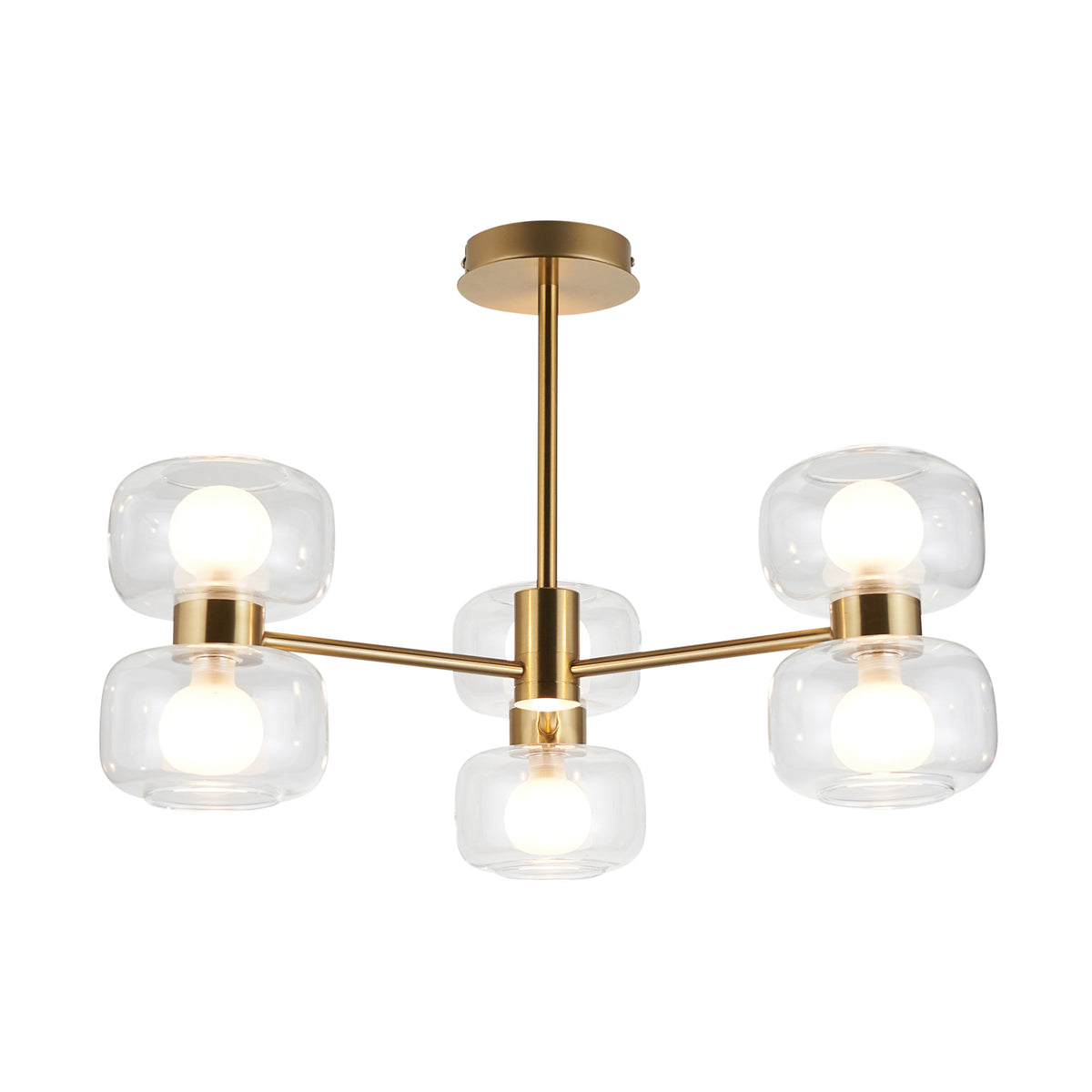 Rossano 6 Light Brass & Frosted Glass Semi-Flush Ceiling Light
