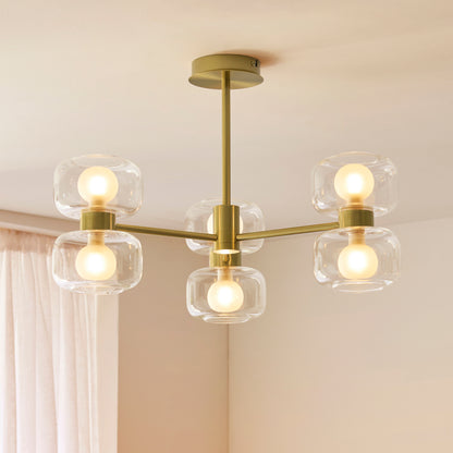 Rossano 6 Light Brass & Frosted Glass Semi-Flush Ceiling Light
