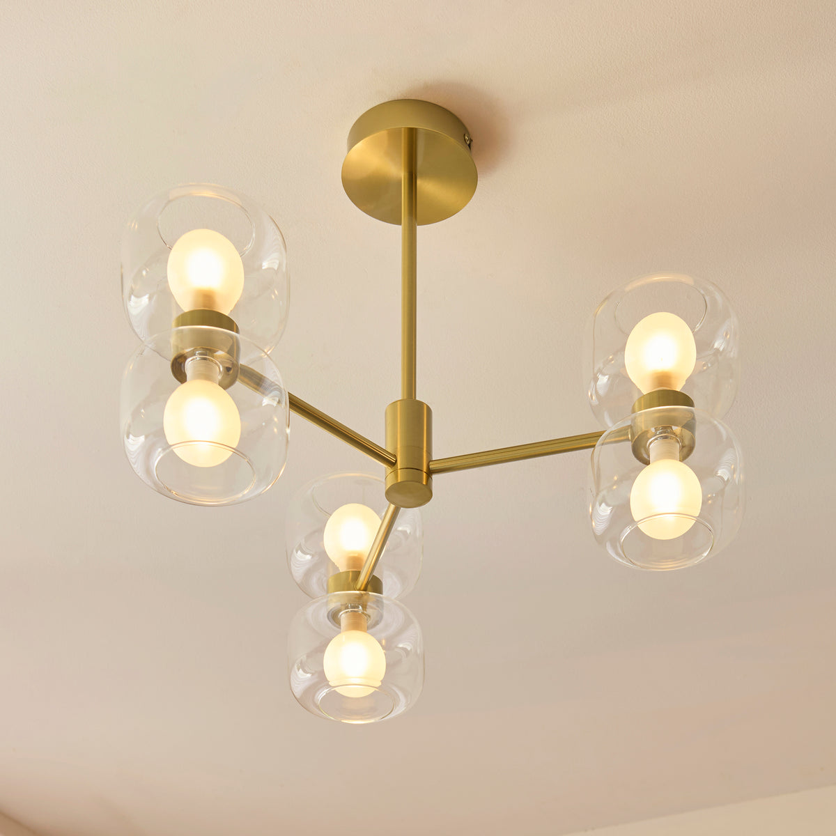 Rossano 6 Light Brass & Frosted Glass Semi-Flush Ceiling Light