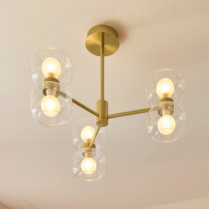 Rossano 6 Light Brass & Frosted Glass Semi-Flush Ceiling Light