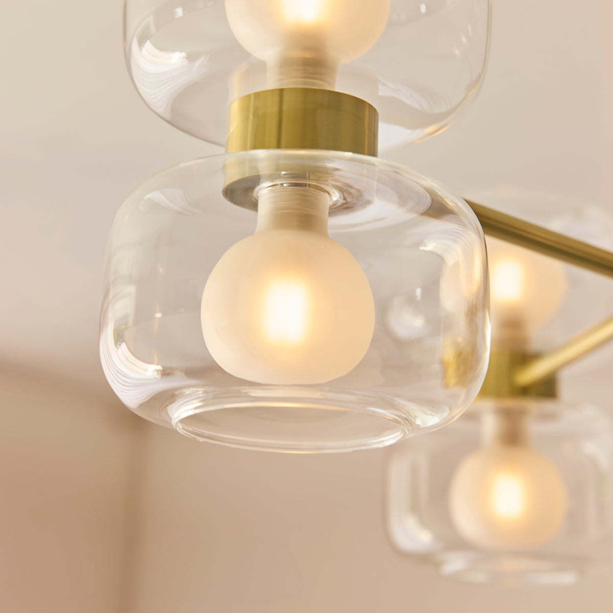 Rossano 6 Light Brass & Frosted Glass Semi-Flush Ceiling Light