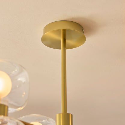 Rossano 6 Light Brass & Frosted Glass Semi-Flush Ceiling Light