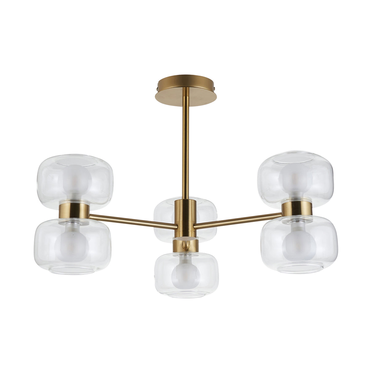 Rossano 6 Light Brass & Frosted Glass Semi-Flush Ceiling Light