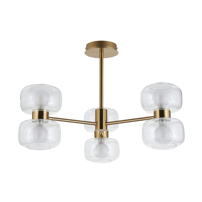 Rossano 6 Light Brass & Frosted Glass Semi-Flush Ceiling Light
