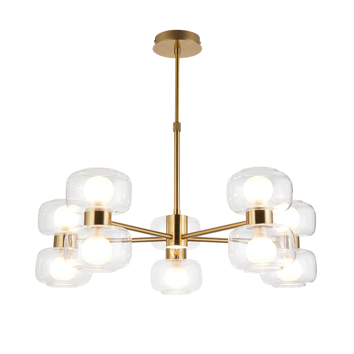 Rossano 10 Light Brass & Frosted Glass Pendant Ceiling Light