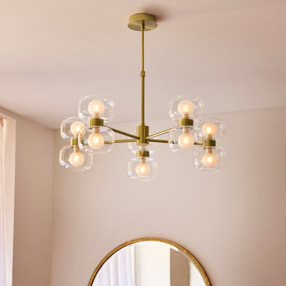 Rossano 10 Light Brass & Frosted Glass Pendant Ceiling Light
