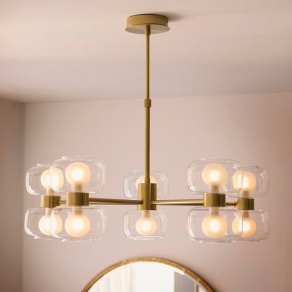 Rossano 10 Light Brass & Frosted Glass Pendant Ceiling Light