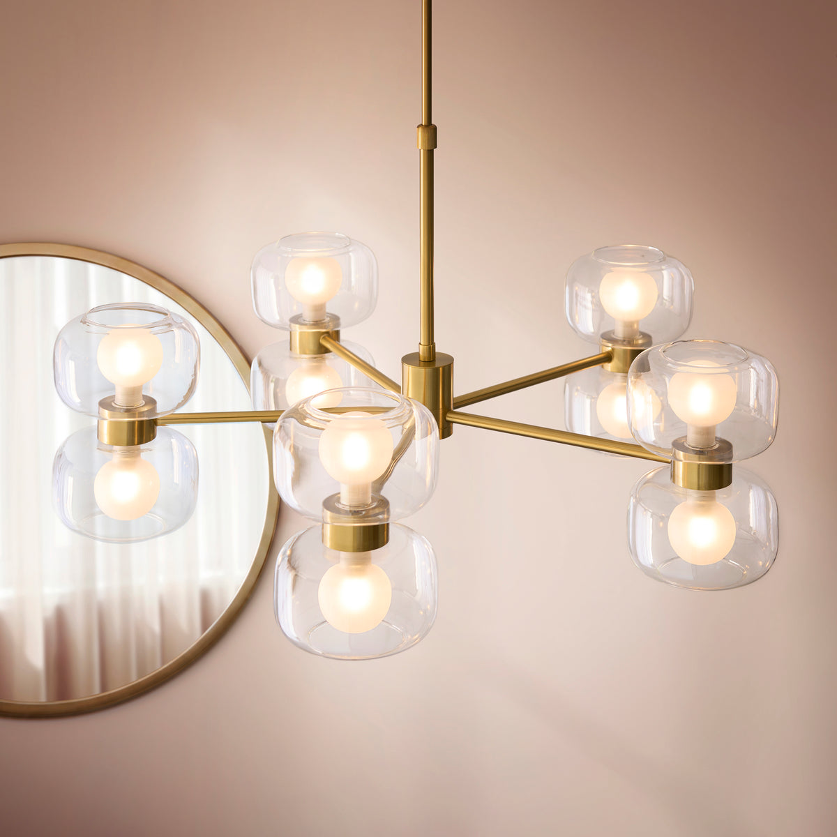 Rossano 10 Light Brass & Frosted Glass Pendant Ceiling Light