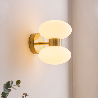 Rossano 2 Light Brass & Opal Glass Wall Light
