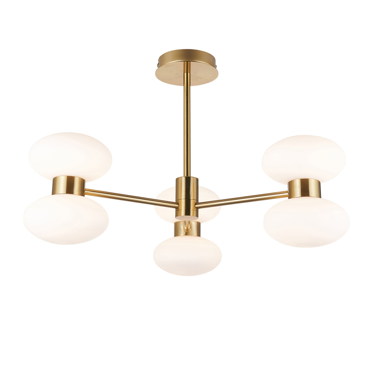Rossano 6 Light Brass & Opal Glass Semi-Flush Ceiling Light