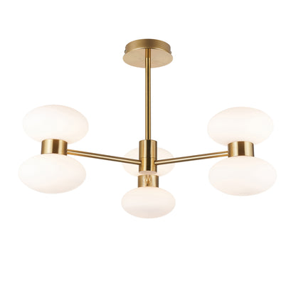 Rossano 6 Light Brass & Opal Glass Semi-Flush Ceiling Light