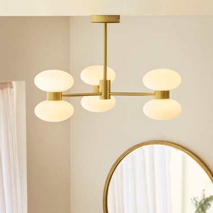 Rossano 6 Light Brass & Opal Glass Semi-Flush Ceiling Light