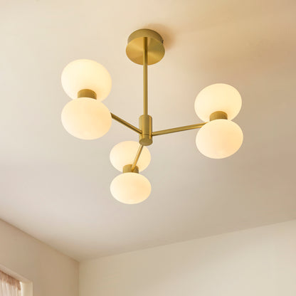 Rossano 6 Light Brass & Opal Glass Semi-Flush Ceiling Light