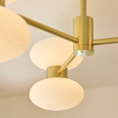 Rossano 6 Light Brass & Opal Glass Semi-Flush Ceiling Light