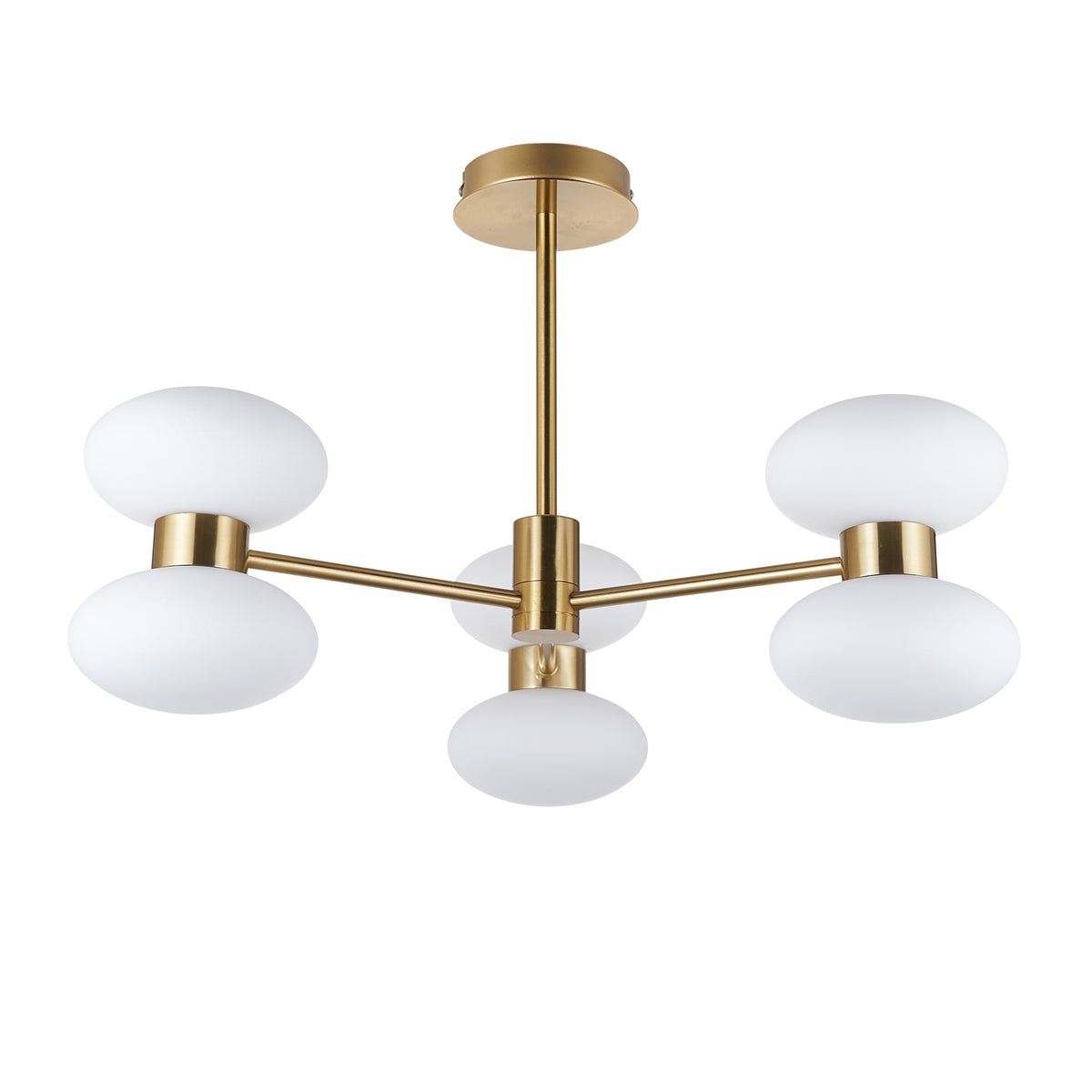 Rossano 6 Light Brass & Opal Glass Semi-Flush Ceiling Light