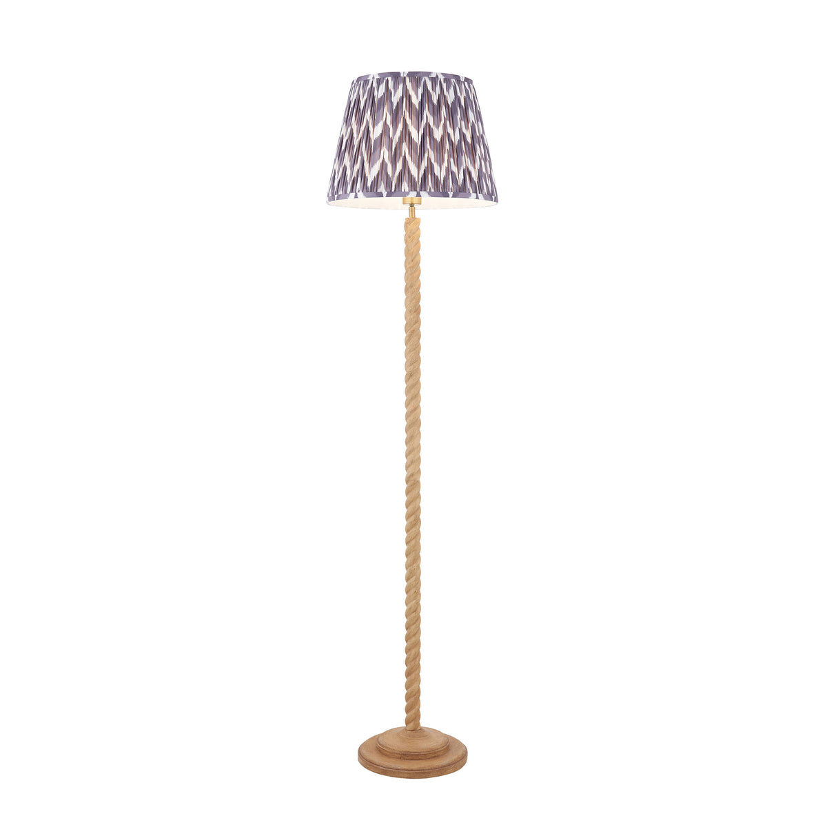 Twist Oak Effect Floor Lamp with Grey Zigzag Shade