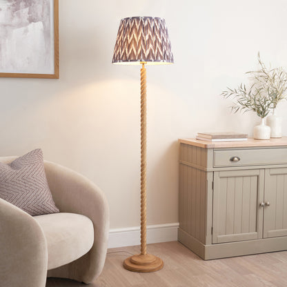 Twist Oak Effect Floor Lamp with Grey Zigzag Shade