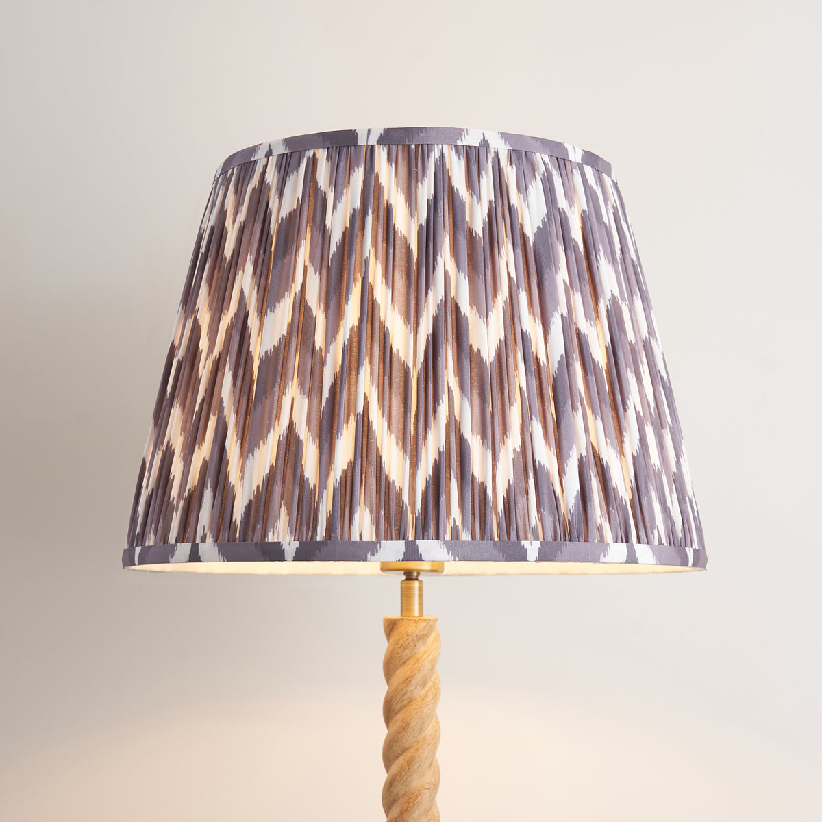 Twist Oak Effect Floor Lamp with Grey Zigzag Shade