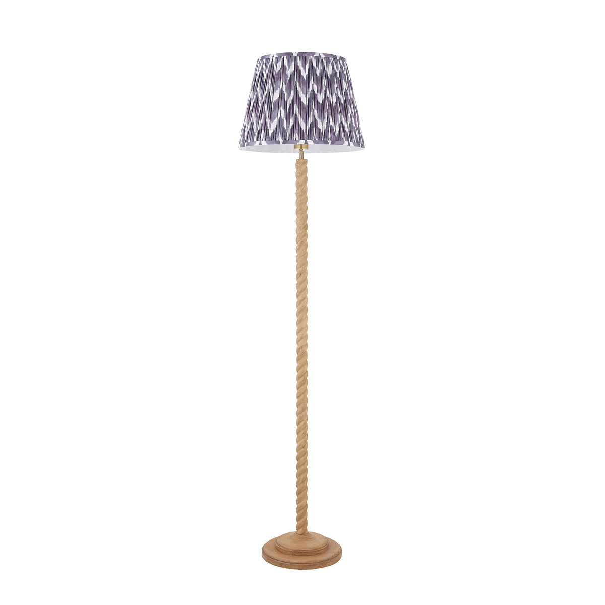 Twist Oak Effect Floor Lamp with Grey Zigzag Shade
