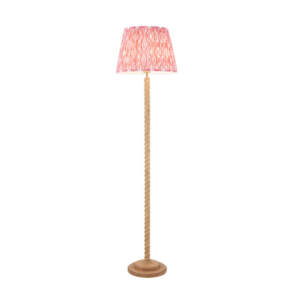 Twist Oak Effect Floor Lamp with Pink Ikat Shade