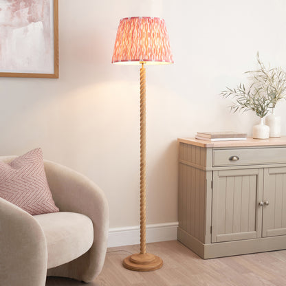 Twist Oak Effect Floor Lamp with Pink Ikat Shade