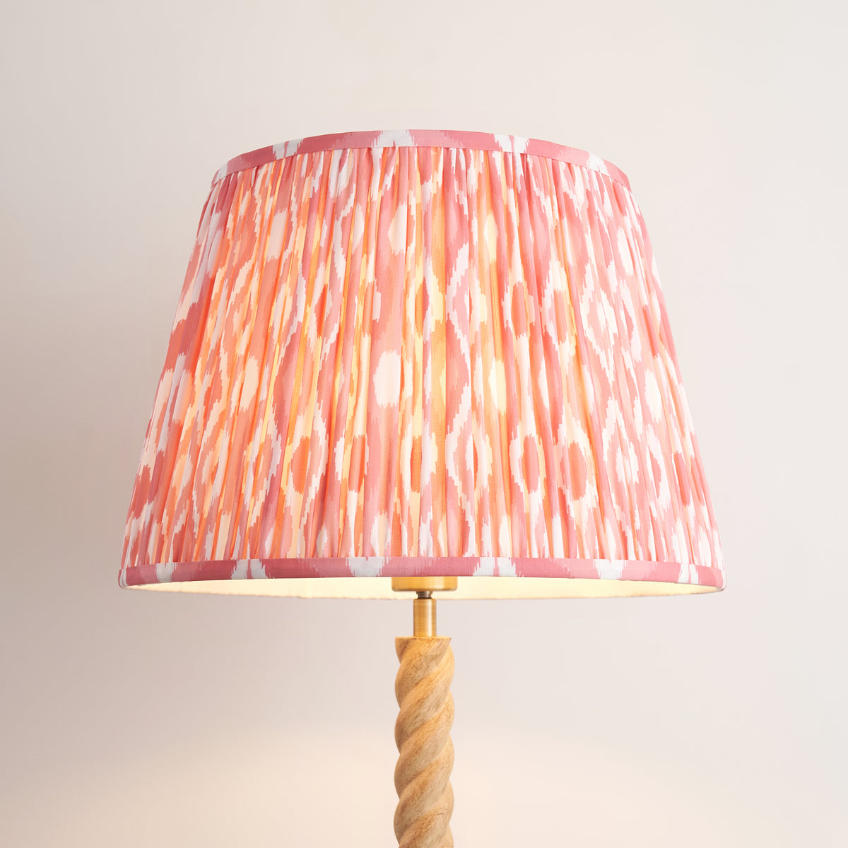 Twist Oak Effect Floor Lamp with Pink Ikat Shade