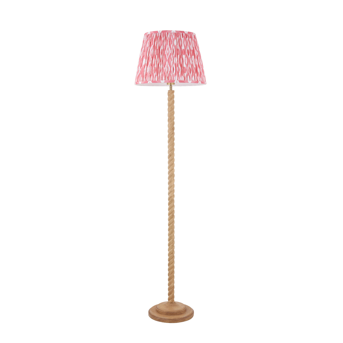 Twist Oak Effect Floor Lamp with Pink Ikat Shade